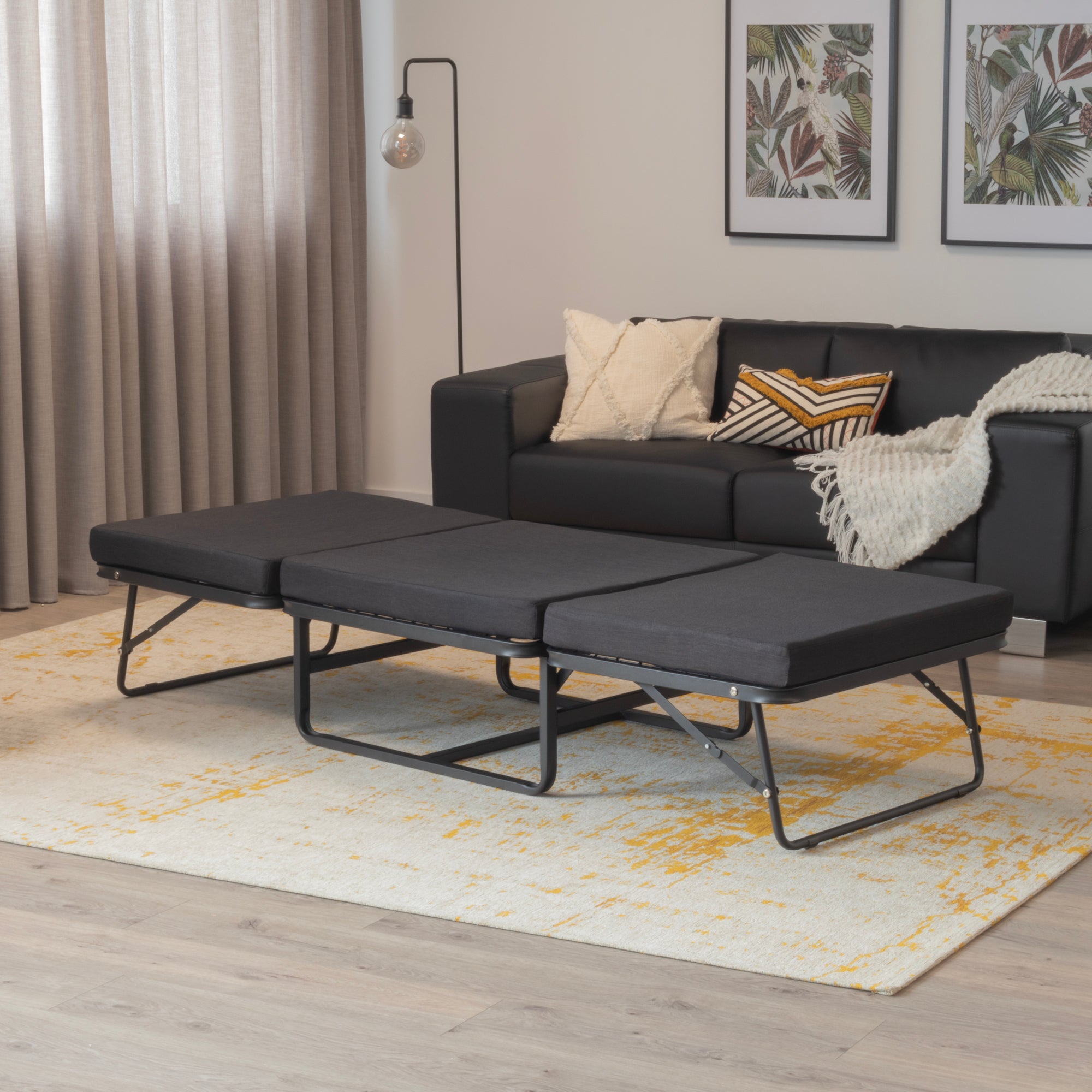 DIVAN 2 in 1 Premium | Letto pieghevole per ospiti con pouf convertibile e materasso marrone