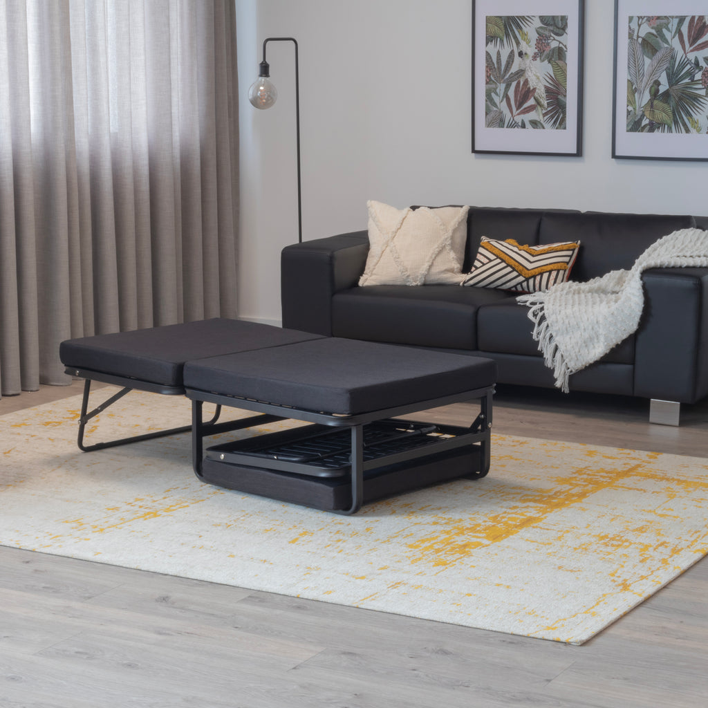 DIVAN 2 in 1 Premium | Letto pieghevole per ospiti con pouf convertibile e materasso nero