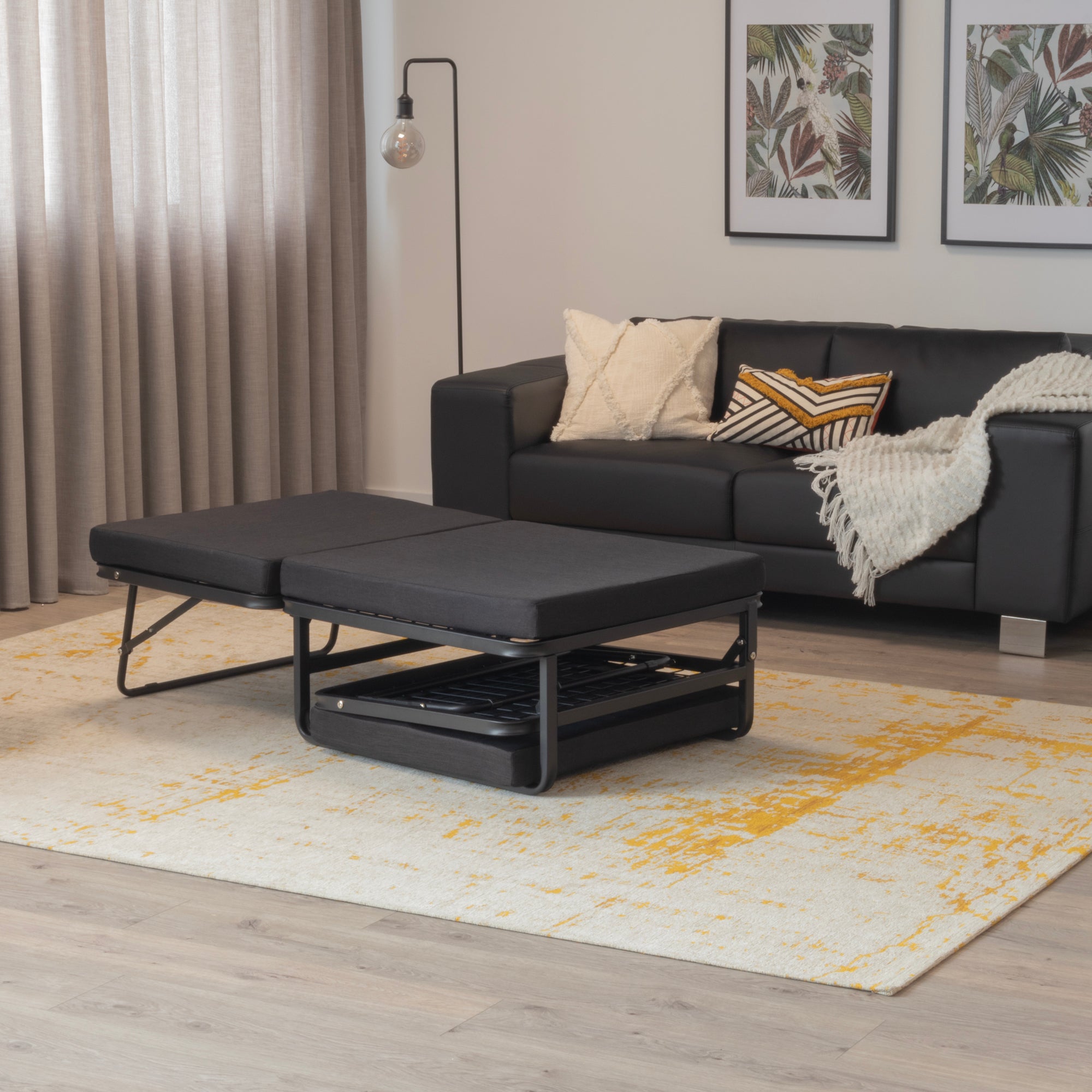 DIVAN 2 in 1 Premium | Letto pieghevole per ospiti con pouf convertibile e materasso marrone