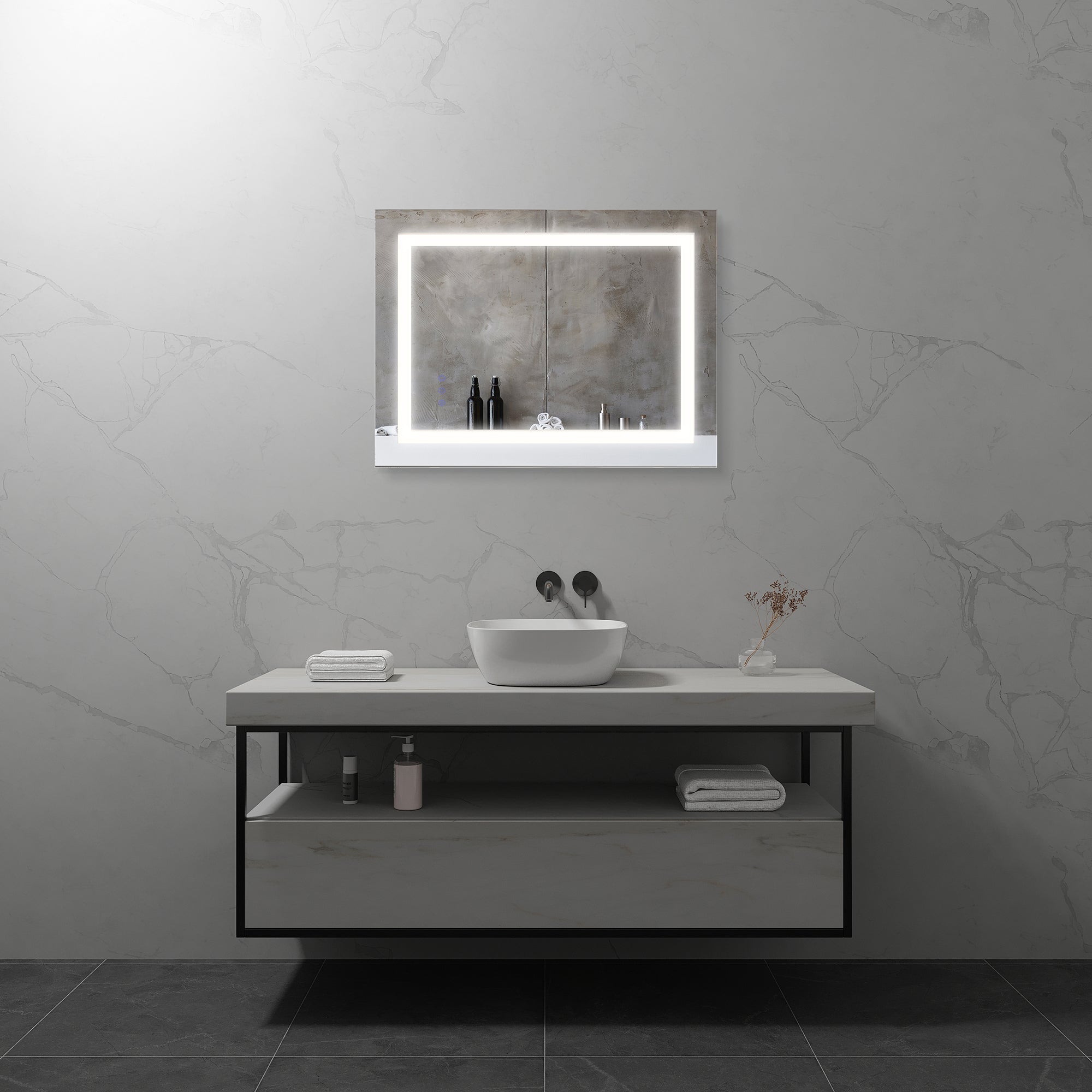 OBLONG - Specchio da bagno rettangolare con illuminazione LED