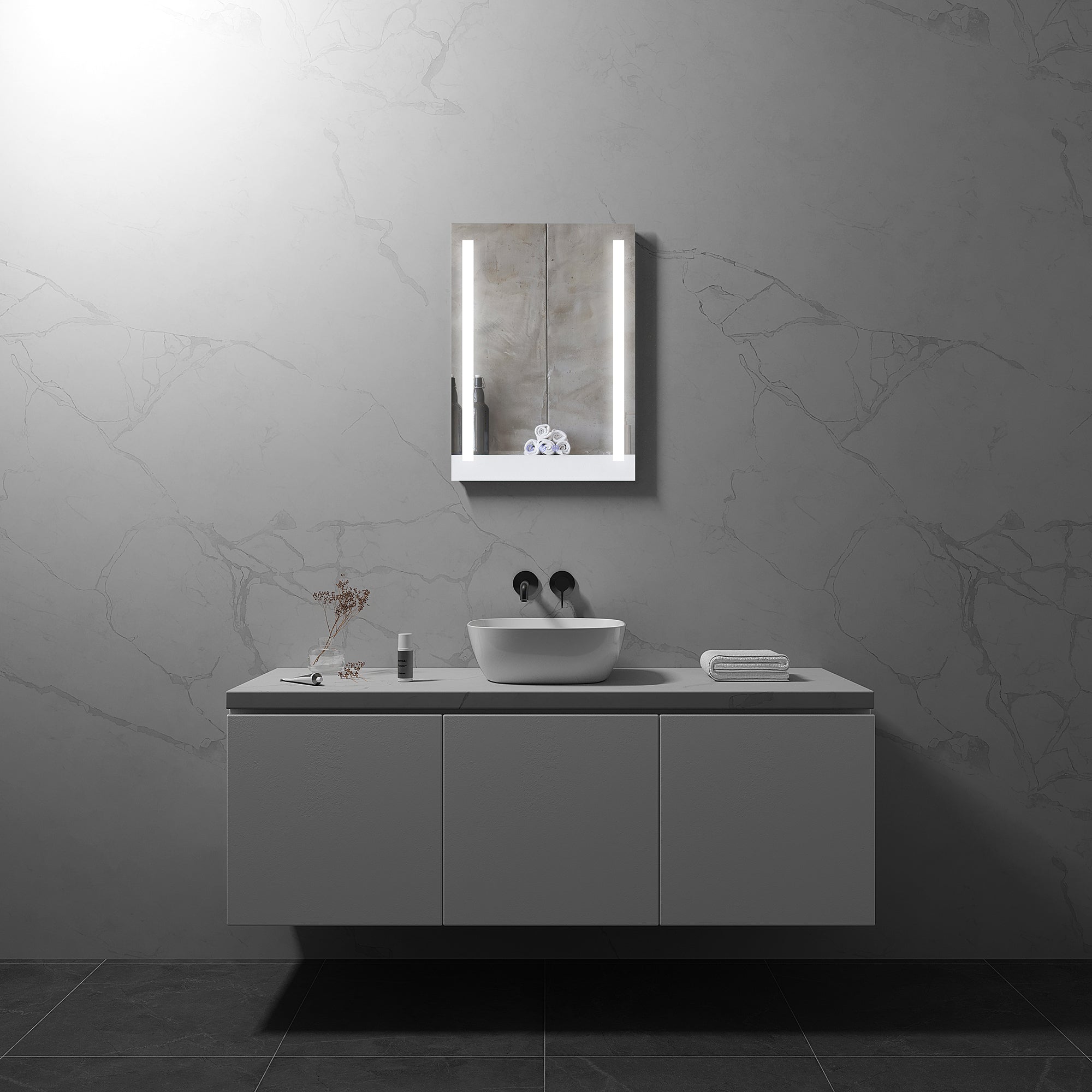 BEAM - Specchio da bagno rettangolare con 2 strisce di luce LED
