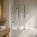 PETRA | Mampara de bañera con 3 paneles abatibles, perfiles cromados y vidrio templado transparente 6 mm ESG Nano