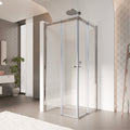KAYLEE - Cabina de ducha angular con puertas correderas, cristal transparente de 6 mm y perfil cromado