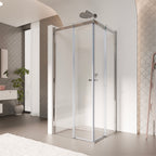 KAYLEE - Cabina de ducha angular con puertas correderas, cristal transparente de 6 mm y perfil cromado