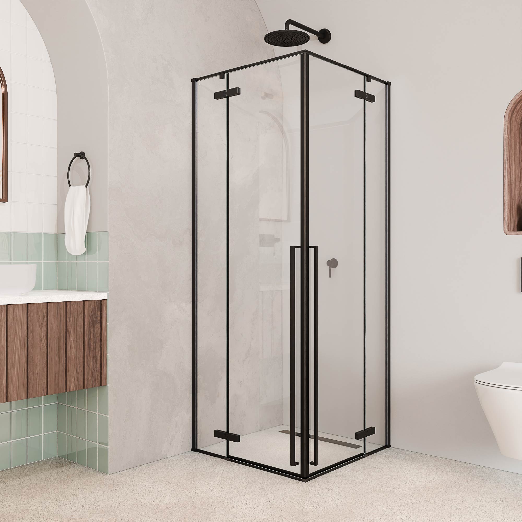 JAYLA - Cabina doccia con ante battenti, vetro 6 mm e profilo nero opaco