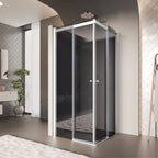 KAYLEE - Cabina de ducha de esquina con puertas correderas, cristal oscurecido de 6 mm y perfil blanco