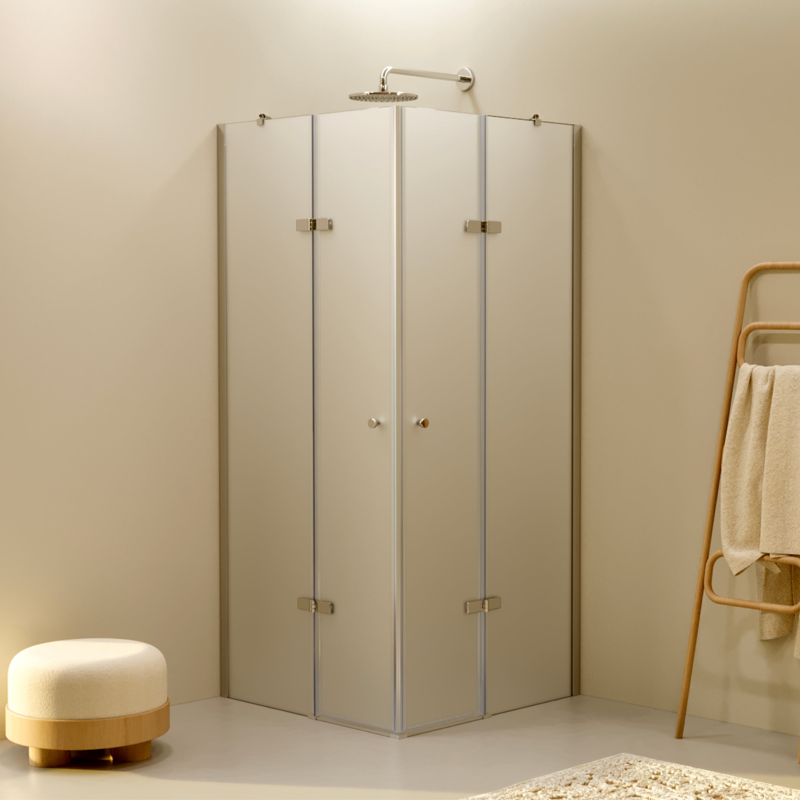 ALICE - Cabina doccia ad angolo con porte articolate in vetro temperato satinato