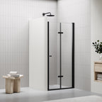 MILA - Puerta plegable en vidrio templado de 6 mm con perfiles negros - Varios tamaños
