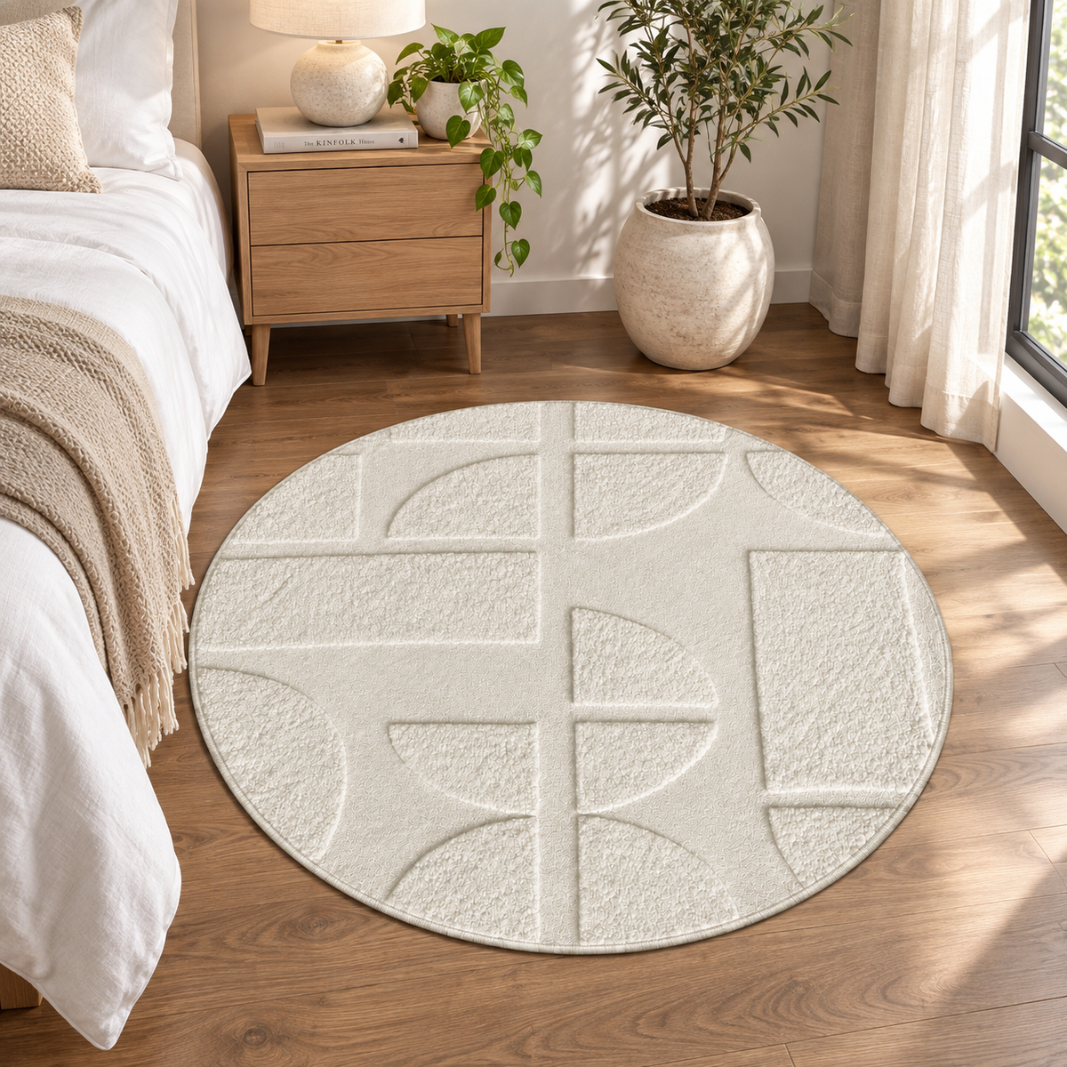 Tapete OCTAVE branco creme — formato redondo