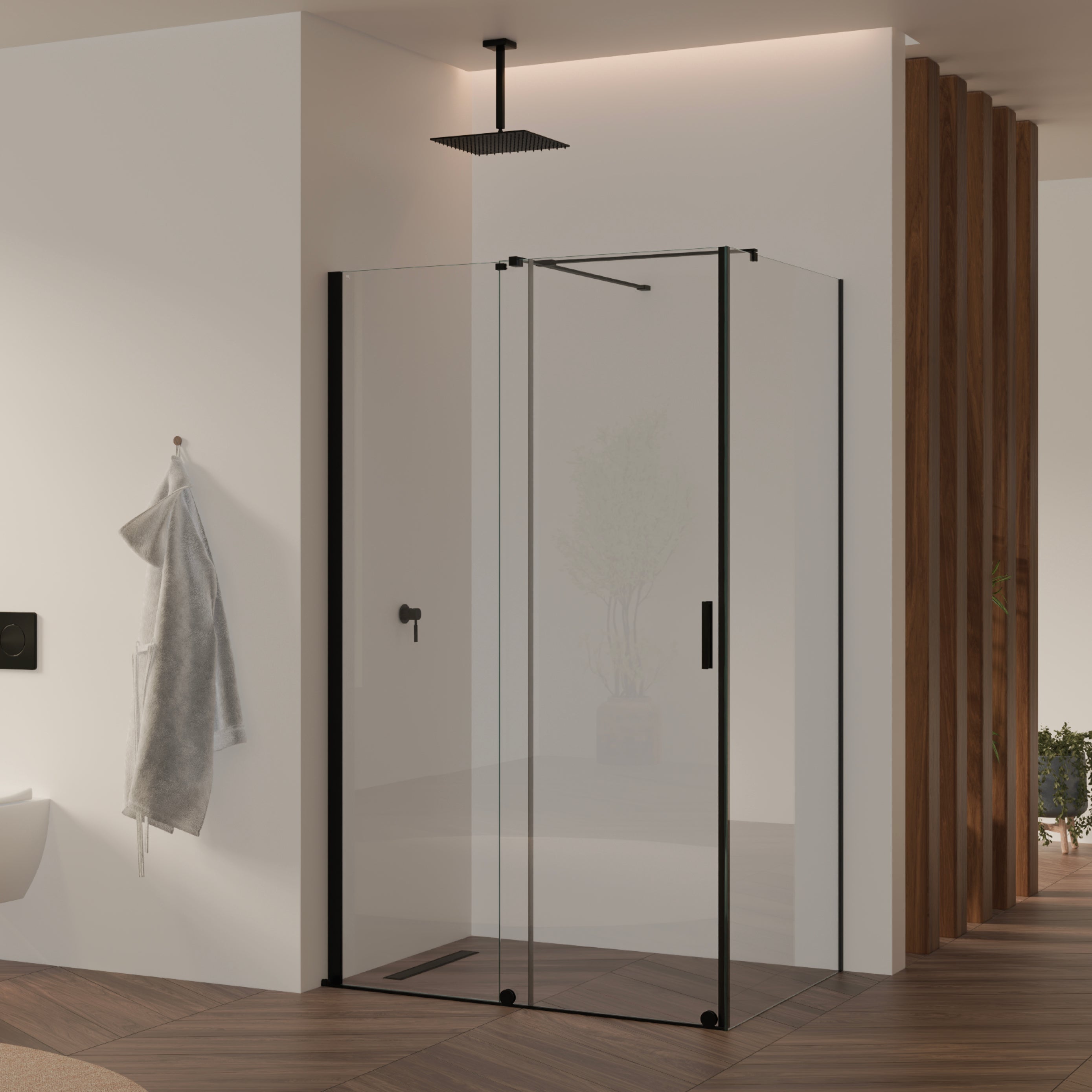 NADINE - Cabina doccia con porta scorrevole in vetro temperato da 8 mm e profili neri