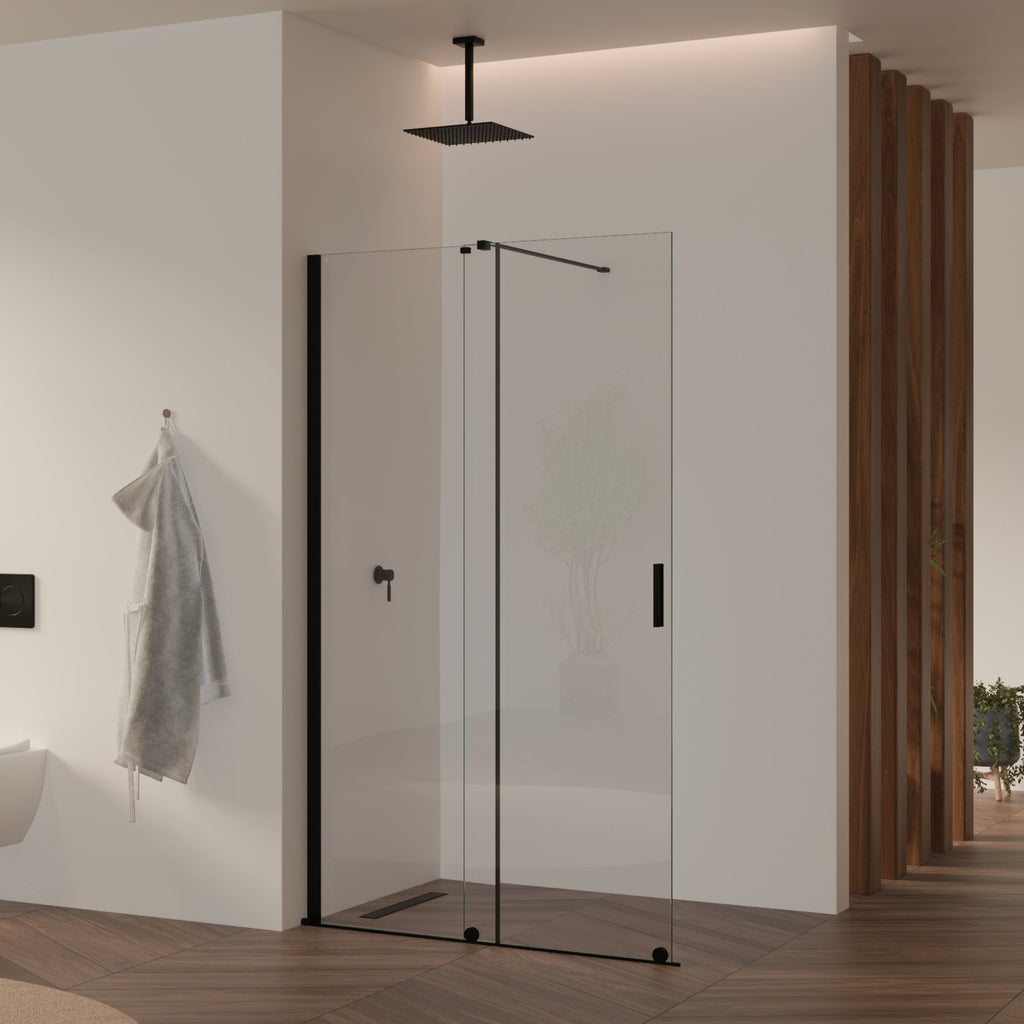 NADINE - Panel de Ducha Walk-In en Vidrio Templado 8 mm con Perfil Negro