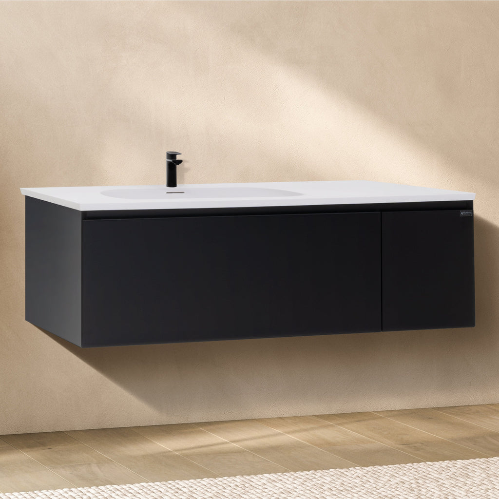 Dafne - Mobile lavabo sospeso 120 cm in nero opaco con soft-close