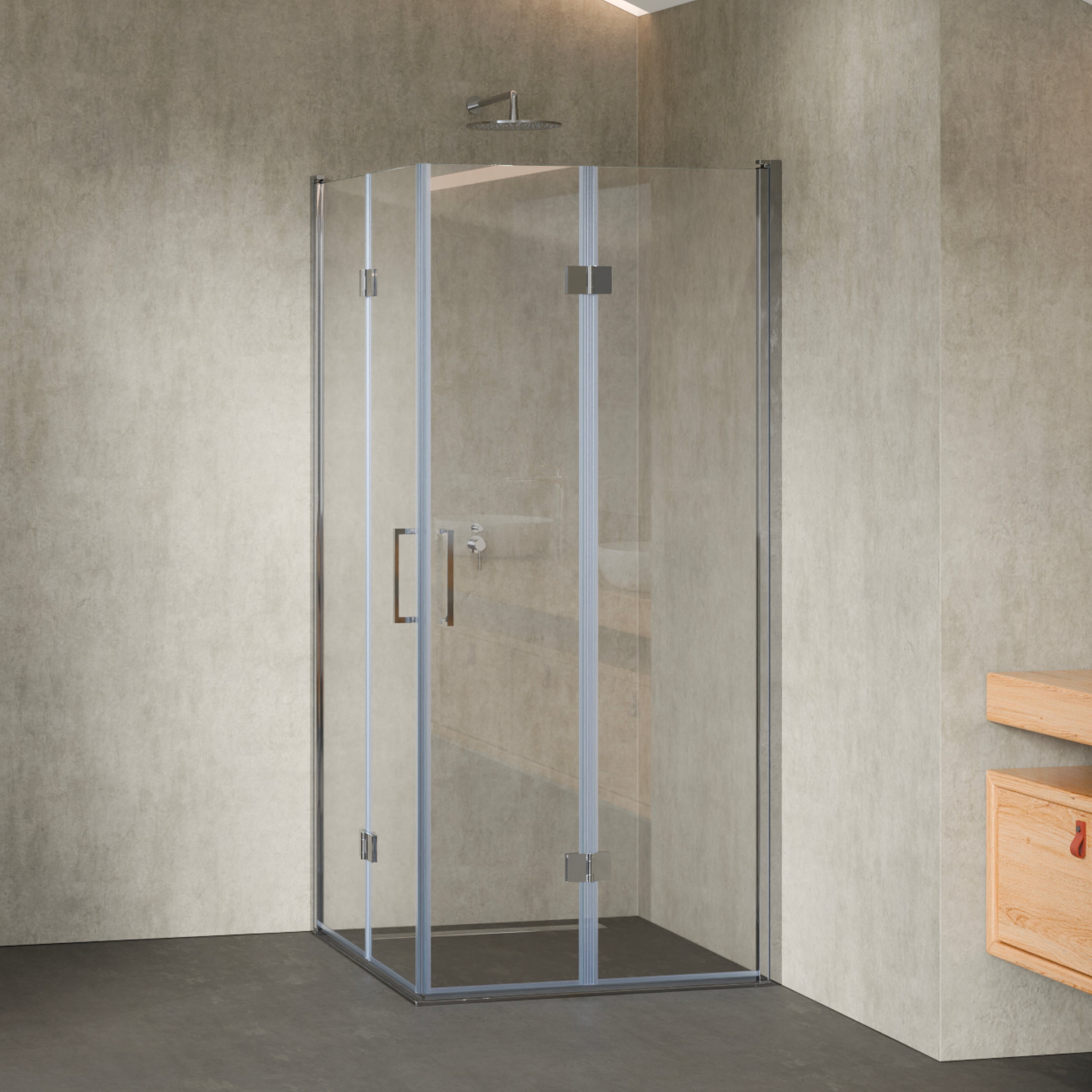 BELLE - Cabina doccia con ingresso ad angolo e porte pieghevoli in vetro temperato