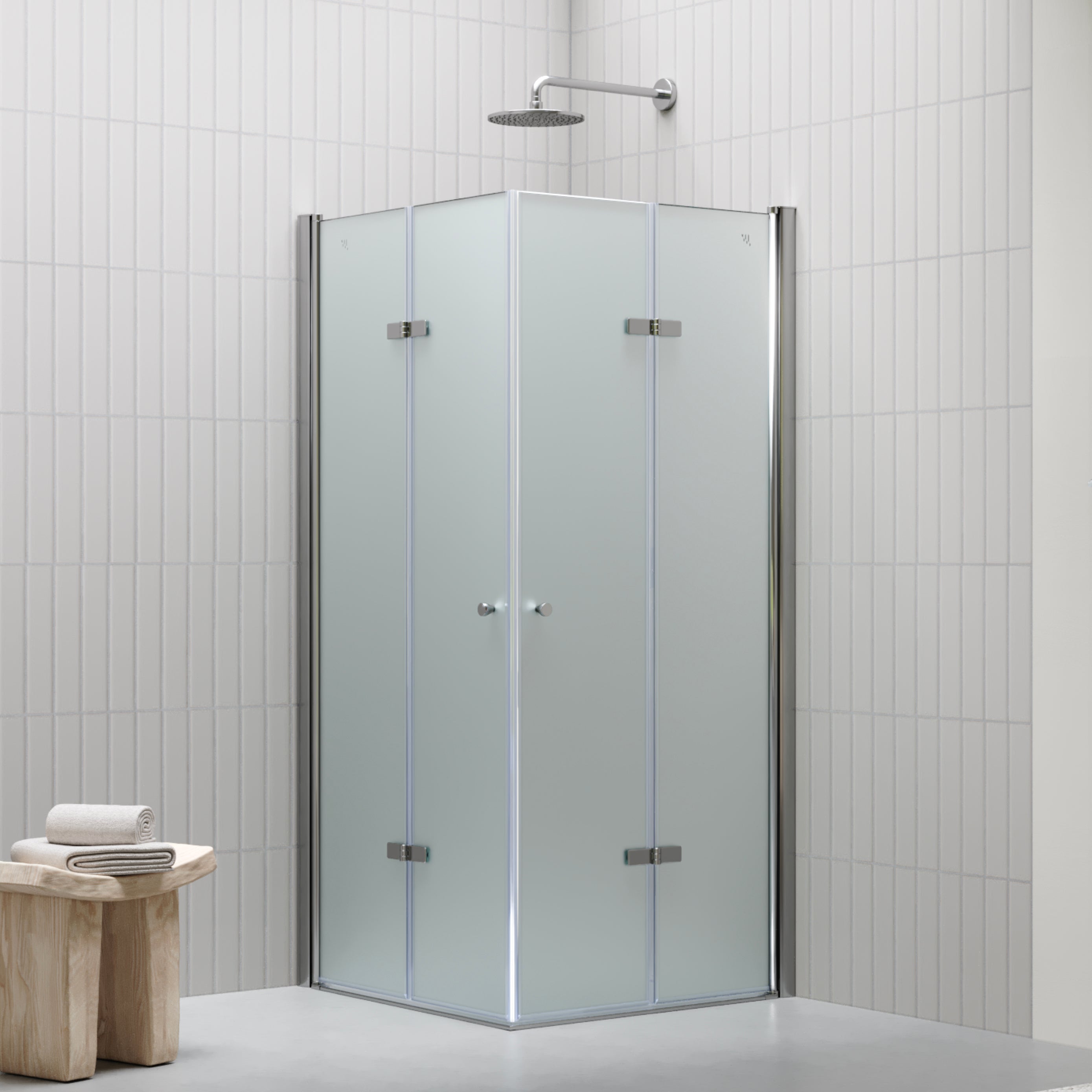 EMMA - Cabine de Duche com vidro fosco 6mm - Portas articuladas e perfis em inox