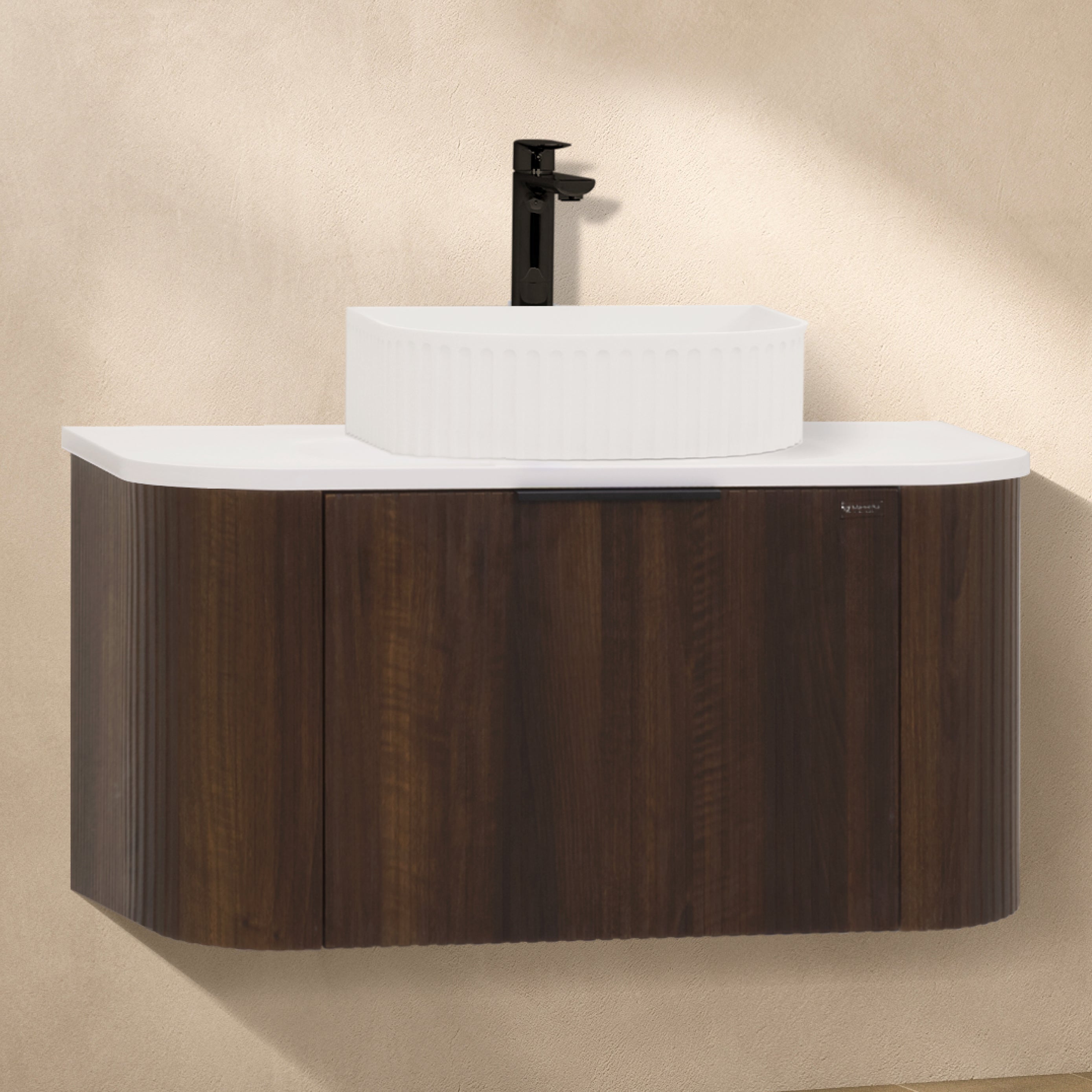 Maia - Mueble de lavabo suspendido con cajones soft-close | 90 cm | Blanco acanalado