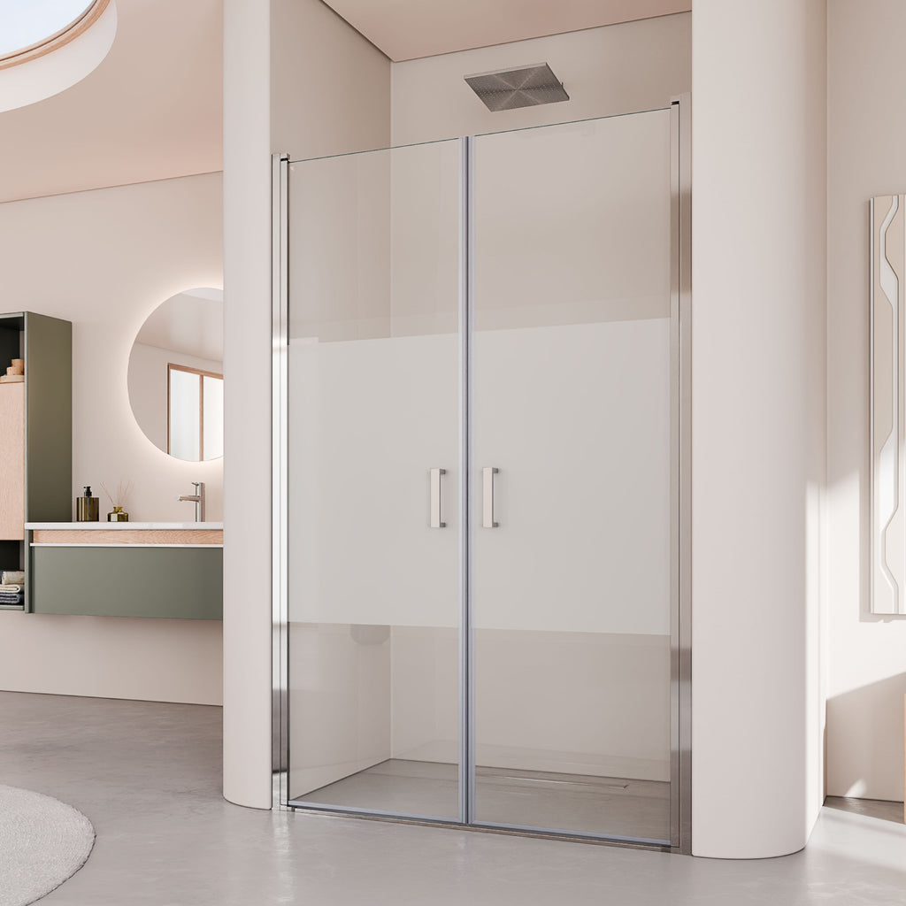LARA - Porta doccia con ante a battente in vetro temperato parzialmente satinato 6 mm