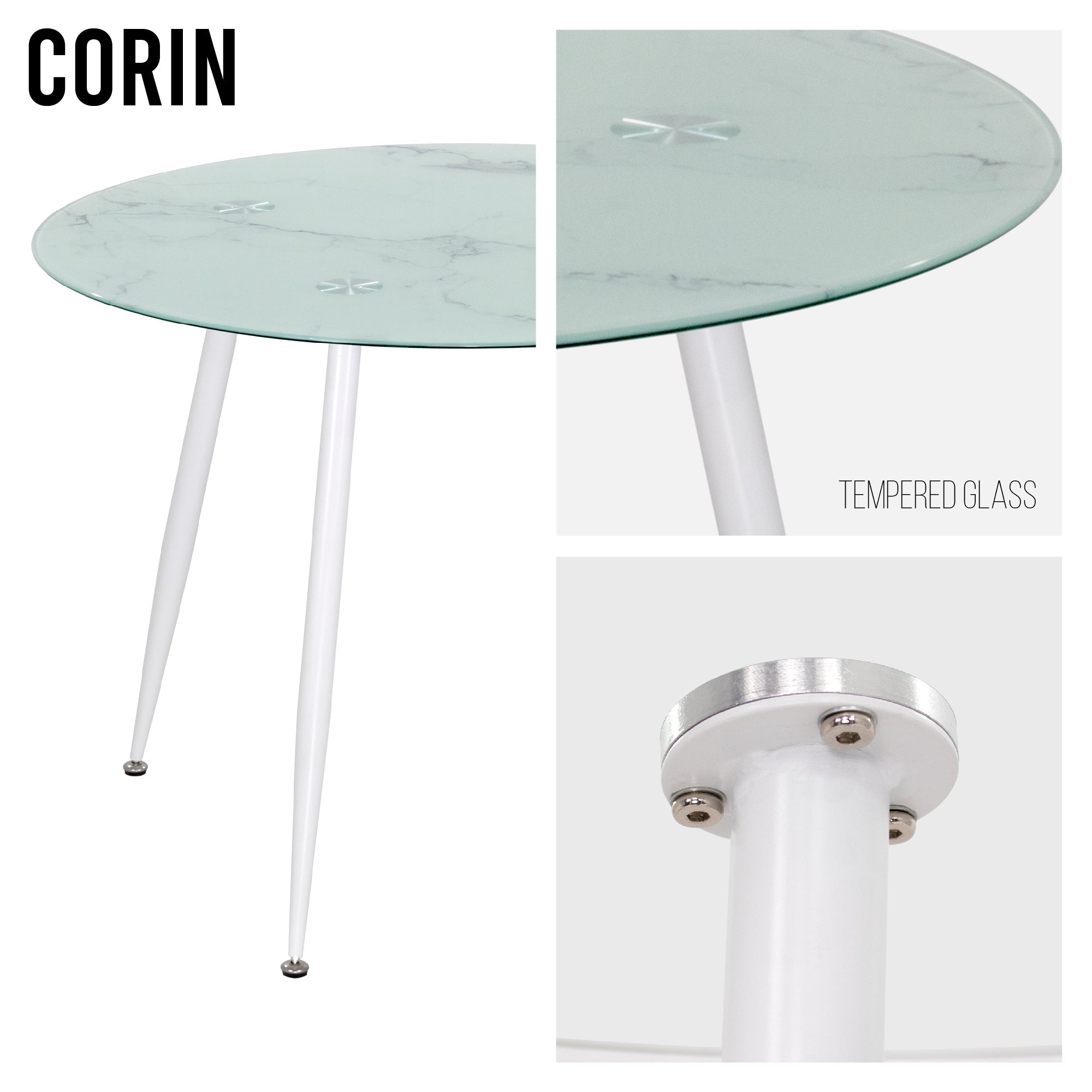 CORIN - Mesa de comedor con tablero de vidrio