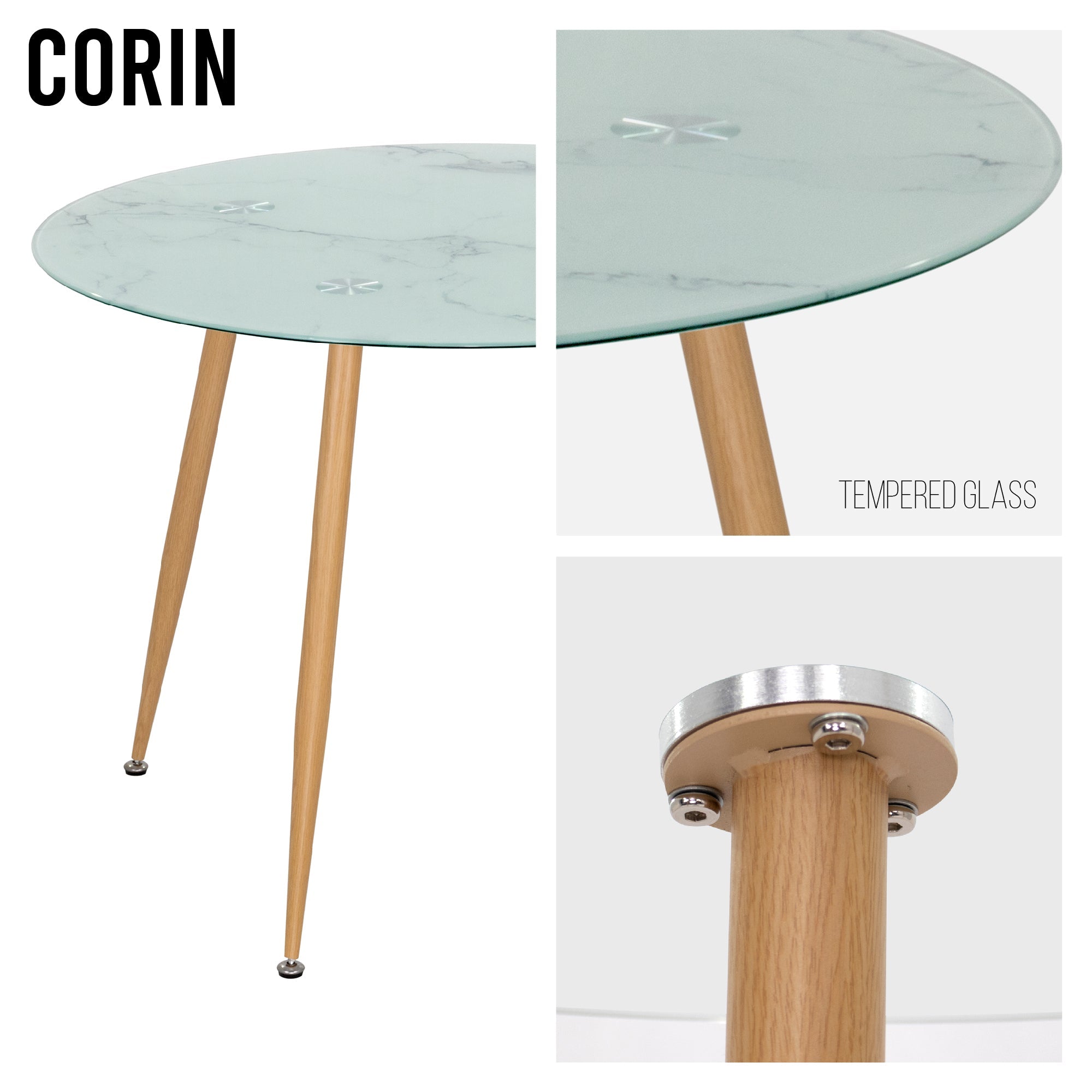 CORIN - Mesa de comedor con tablero de vidrio
