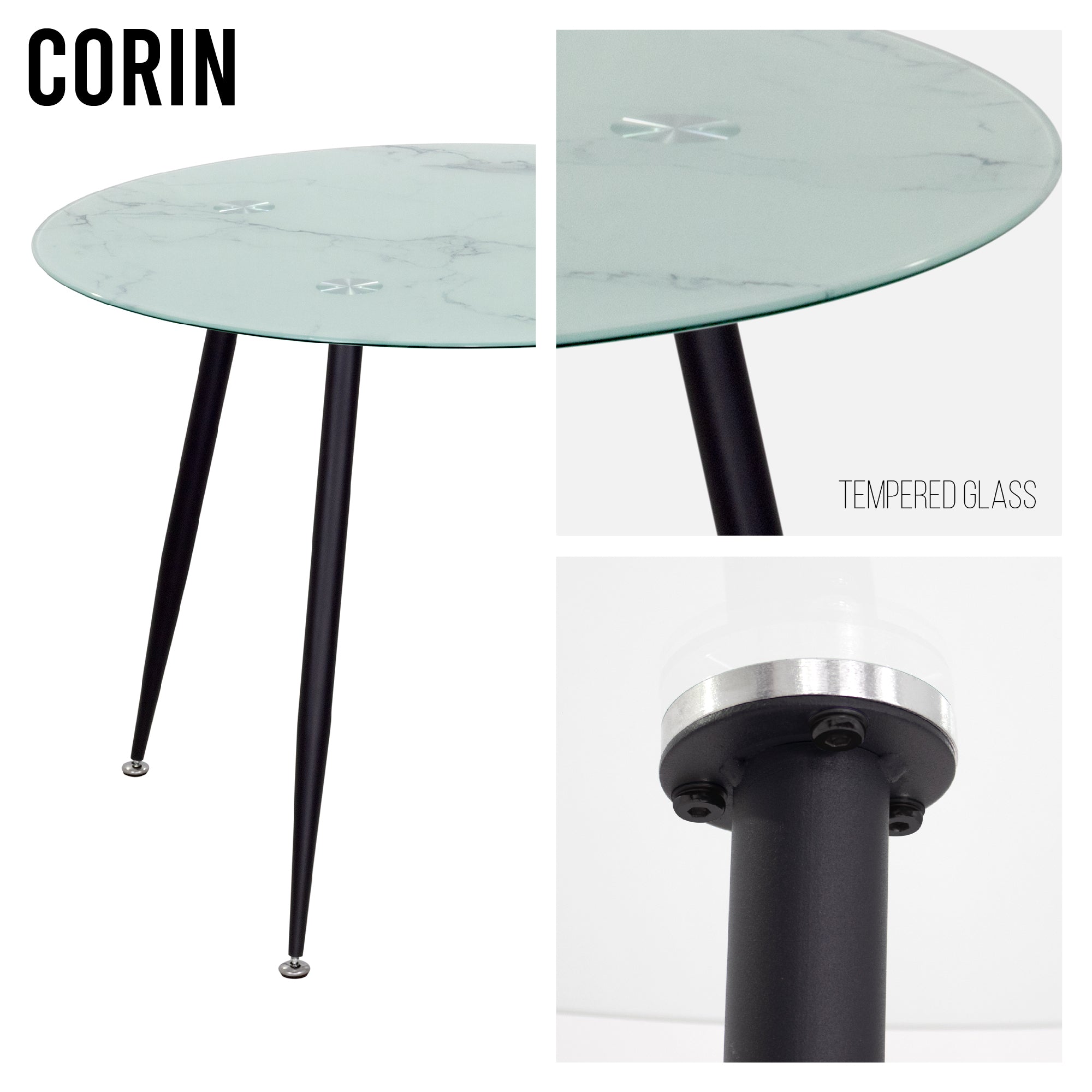 CORIN - Mesa de comedor con tablero de vidrio