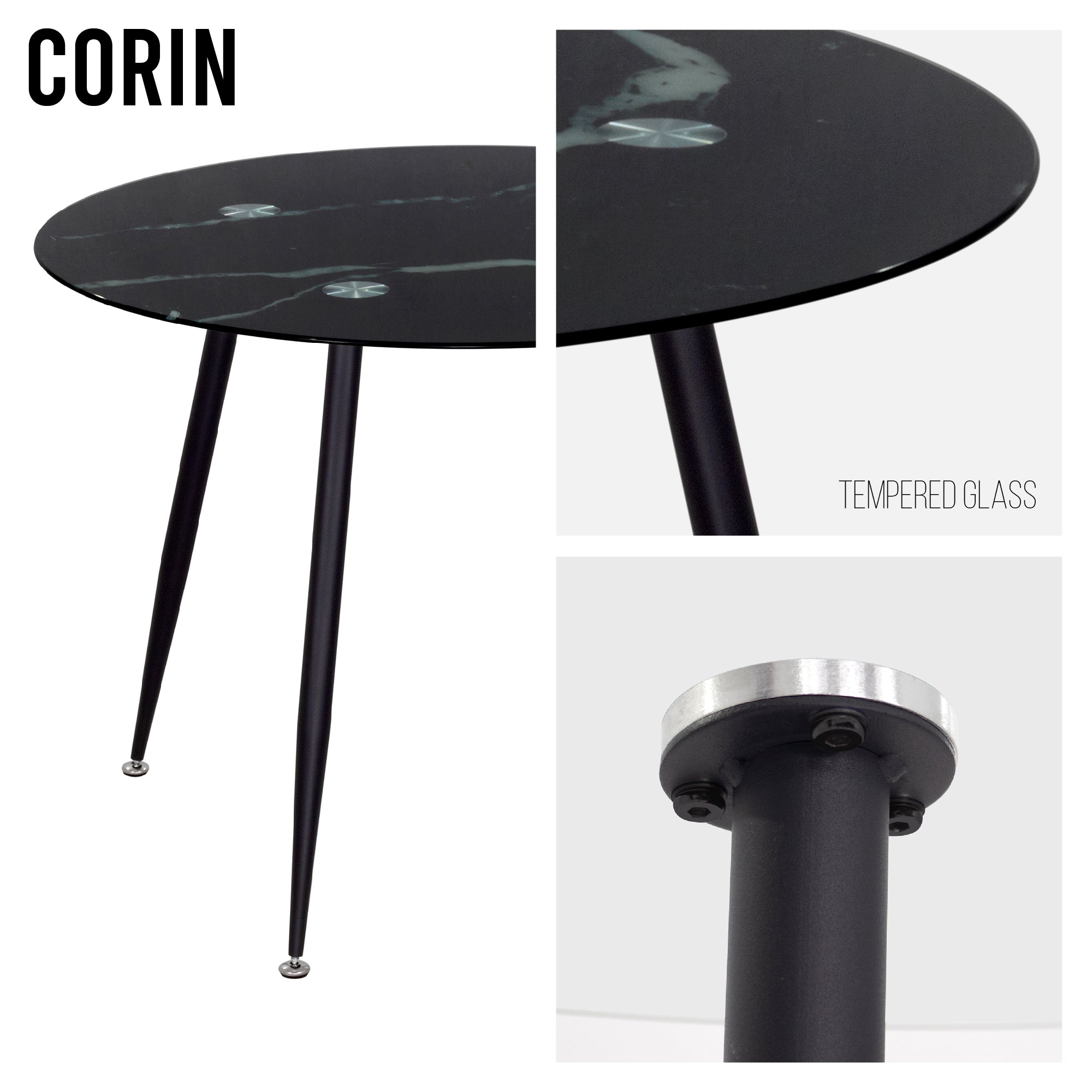 CORIN - Mesa de comedor con tablero de vidrio