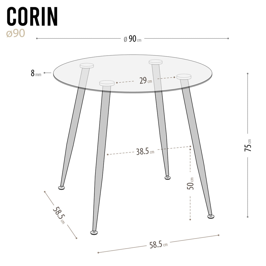 CORIN - Mesa de comedor con tablero de vidrio