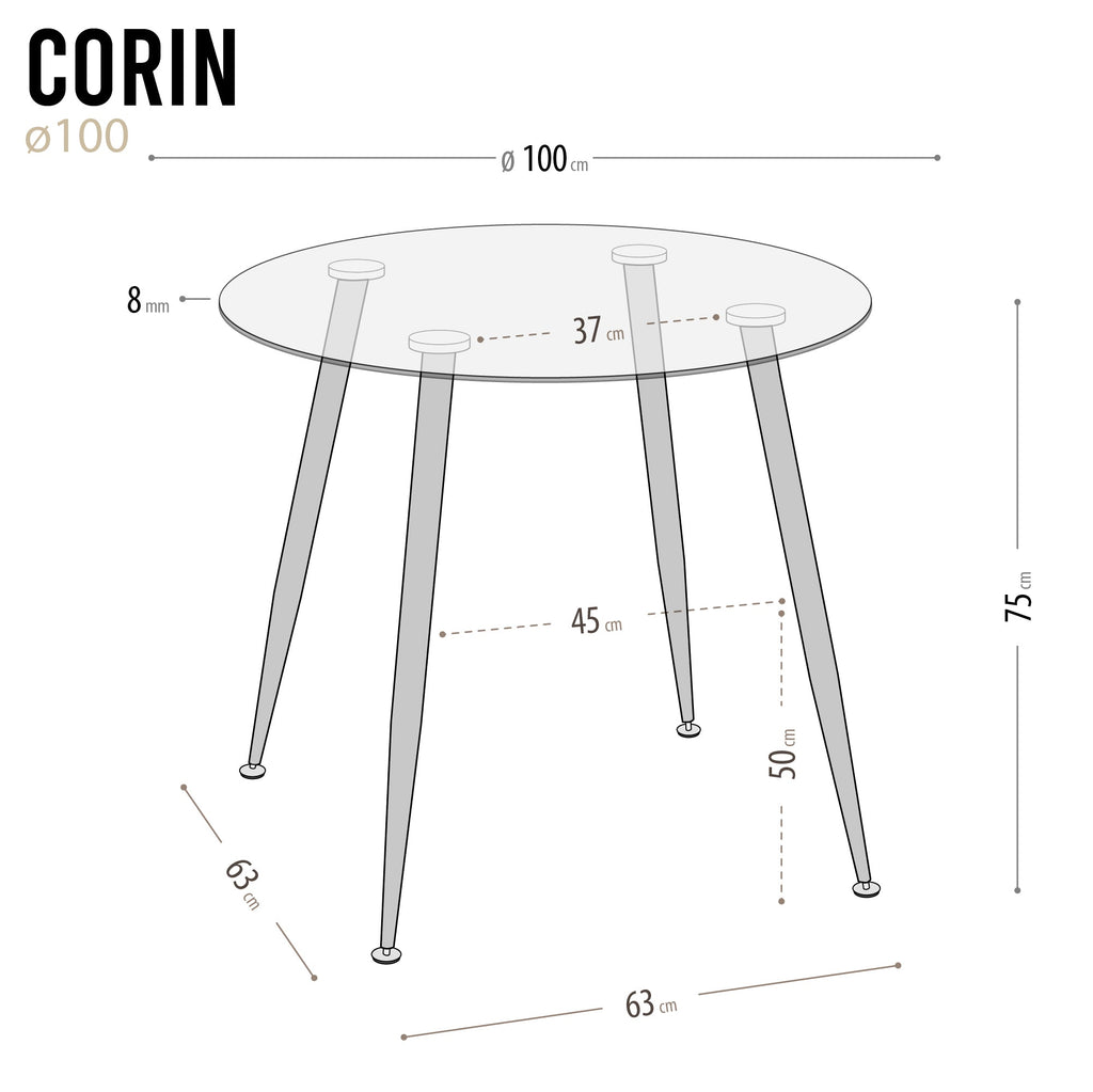 CORIN - Mesa de comedor con tablero de vidrio
