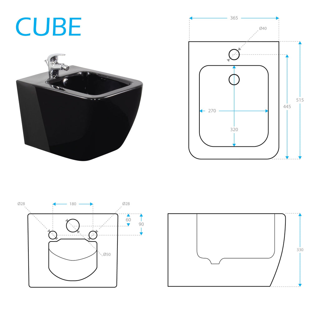 CUBE - Bidé blanco suspendido incluye grifo monomando