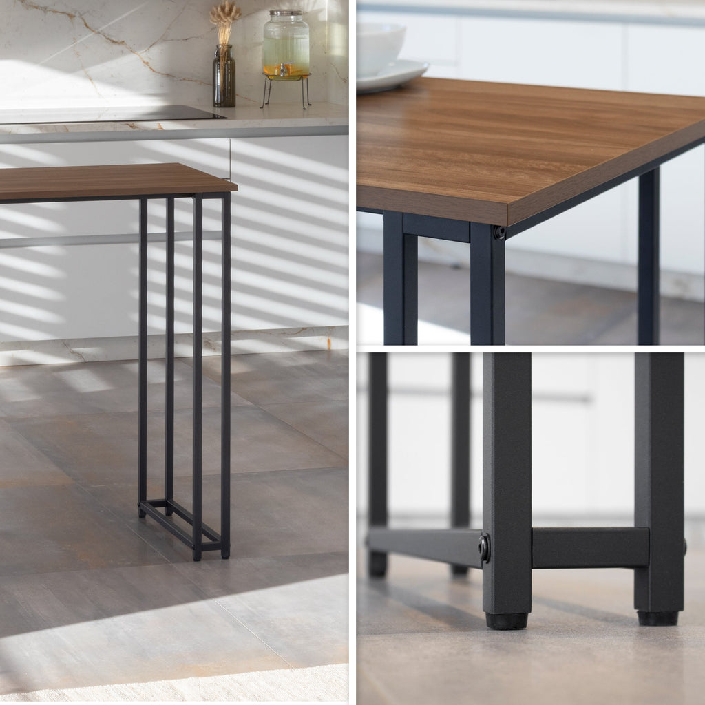 GAVIN - Mesa de bar 110x50 cm, altura 105 cm, con 2 estantes y portacopas, estructura de acero, estilo industrial, negro