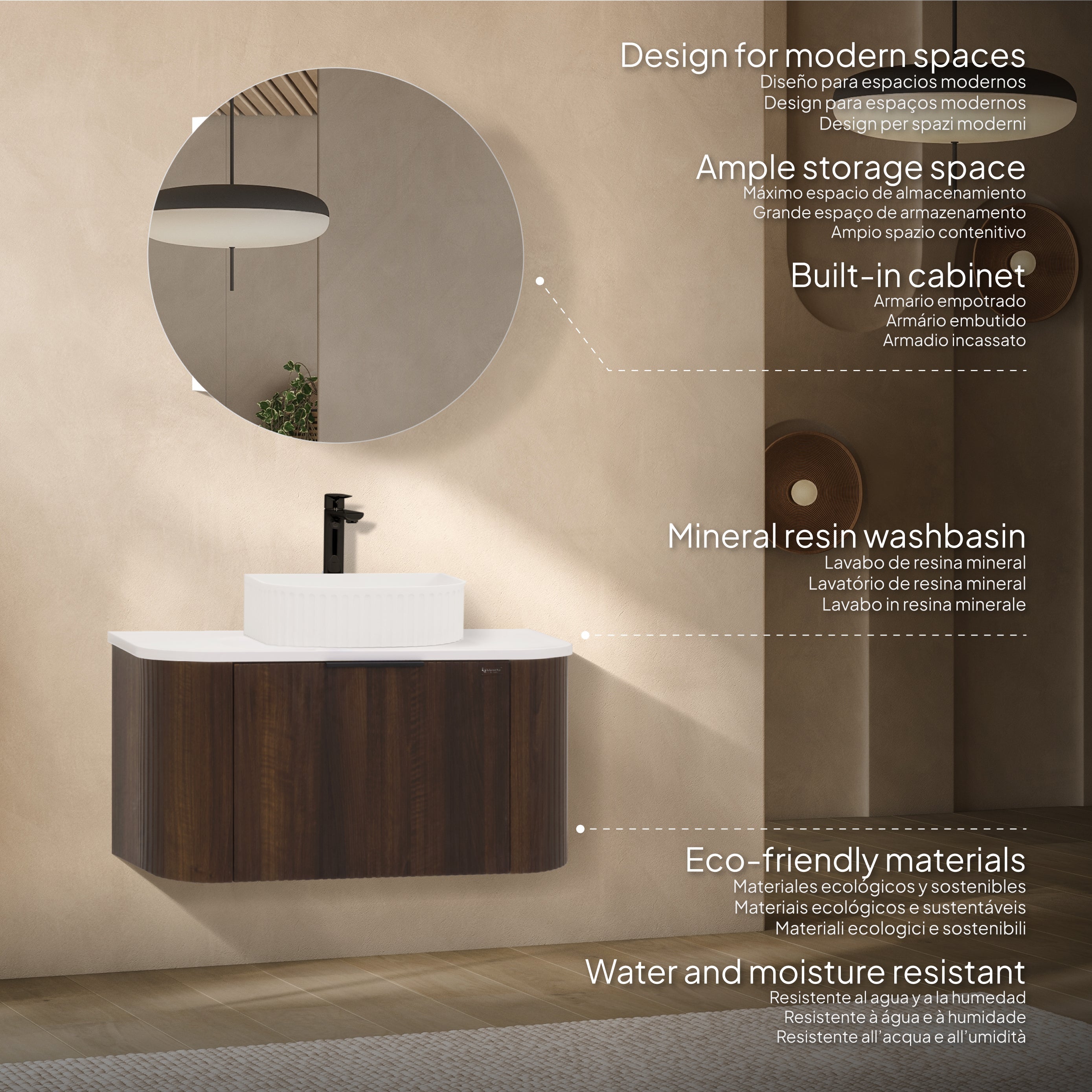 Maia - Set bagno sospeso - Disponibile in 90 cm - Vari colori