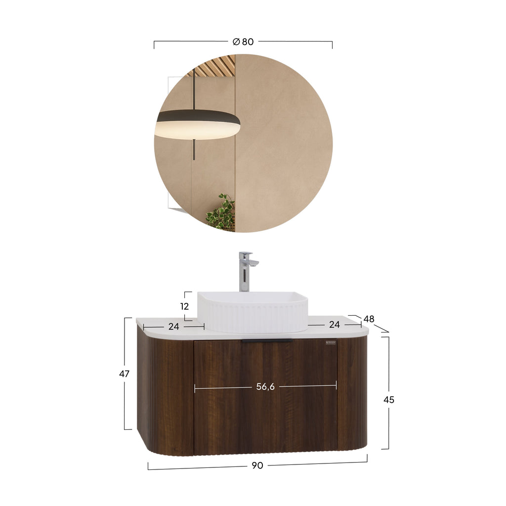 Maia - Set bagno sospeso - Disponibile in 90 cm - Vari colori