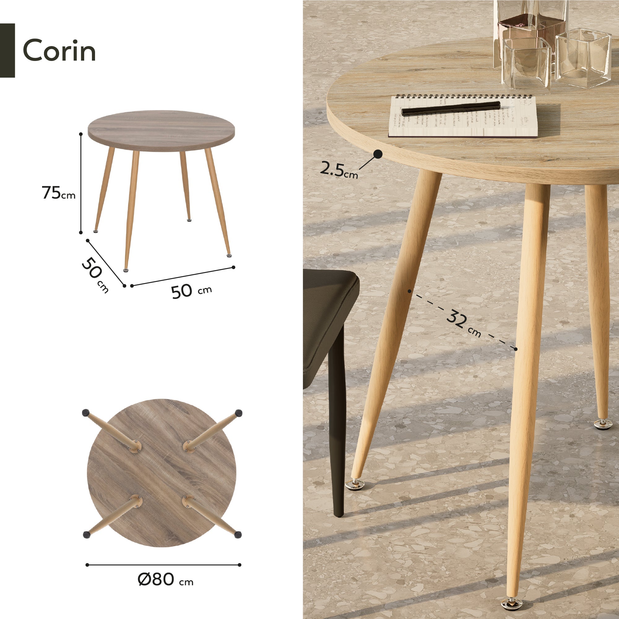 CORIN - Mesa de comedor con tablero de melamina