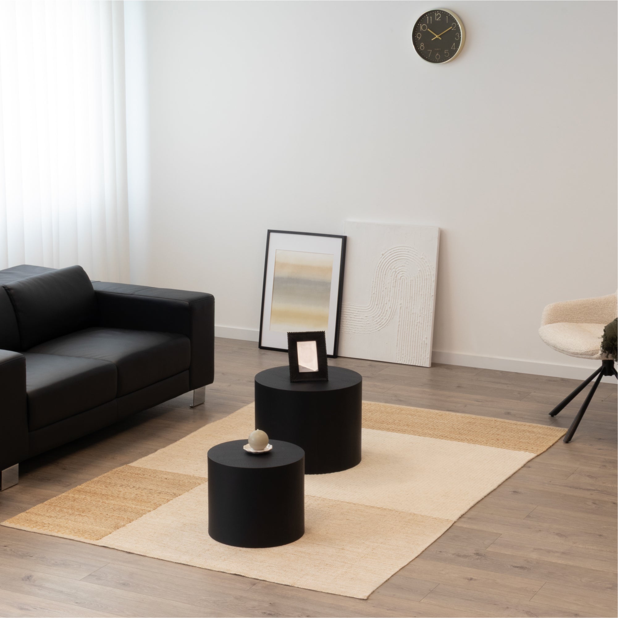 YANKA - Set di 2 tavolini da caffè in MDF nero opaco - Ø 49 e Ø 38 cm