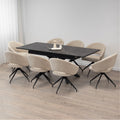 TAYLOR + JANE | Conjunto de mesa de comedor extensible 160-200x90 cm con 6 u 8 sillas en tejido beige y tablero efecto mármol negro
