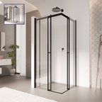 KAYLEE - Cabina de ducha angular con puertas correderas, cristal transparente de 6 mm y perfil negro mate