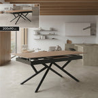 ALISON - Mesa de jantar extensível 160–200 × 90 cm, tampo cerâmico efeito madeira e estrutura metálica preta