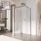KAYLEE - Cabina de ducha angular con puertas correderas, cristal transparente de 6 mm y perfil cromado
