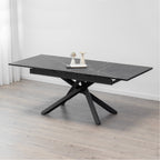 TAYLOR - Mesa de comedor/cocina extensible con tablero de 2,5 cm en melamina con efecto mármol y estructura de metal negro