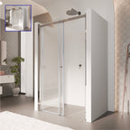 KAYLEE - Porta doccia reversibile con porta scorrevole e lato fisso, profilo cromato e vetro temperato trasparente da 6 mm