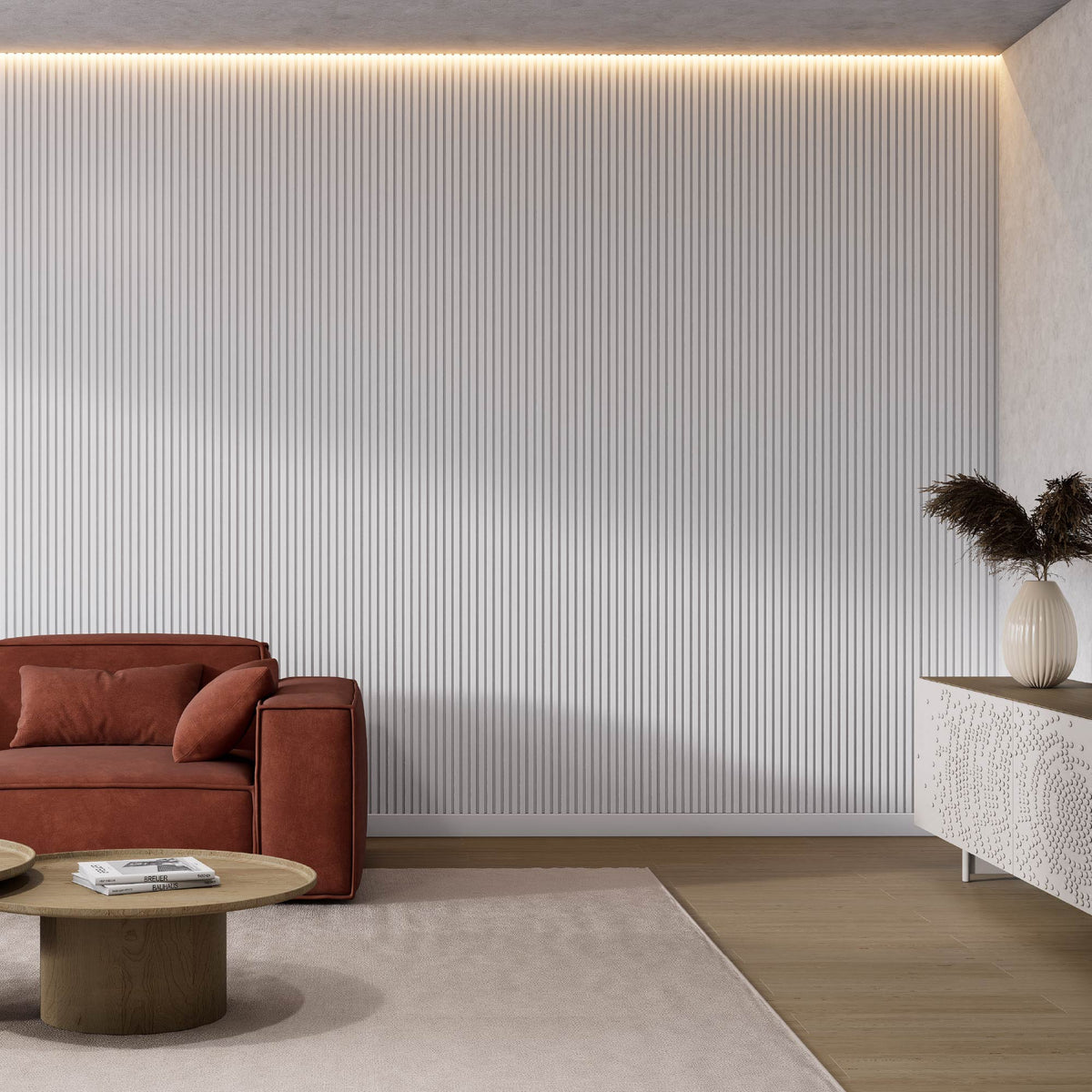 NIMBLE - Painéis decorativos de parede em poliestireno branco RAL 9003 pintável, 290 × 16 cm, pack de 16 para 6,91 m²