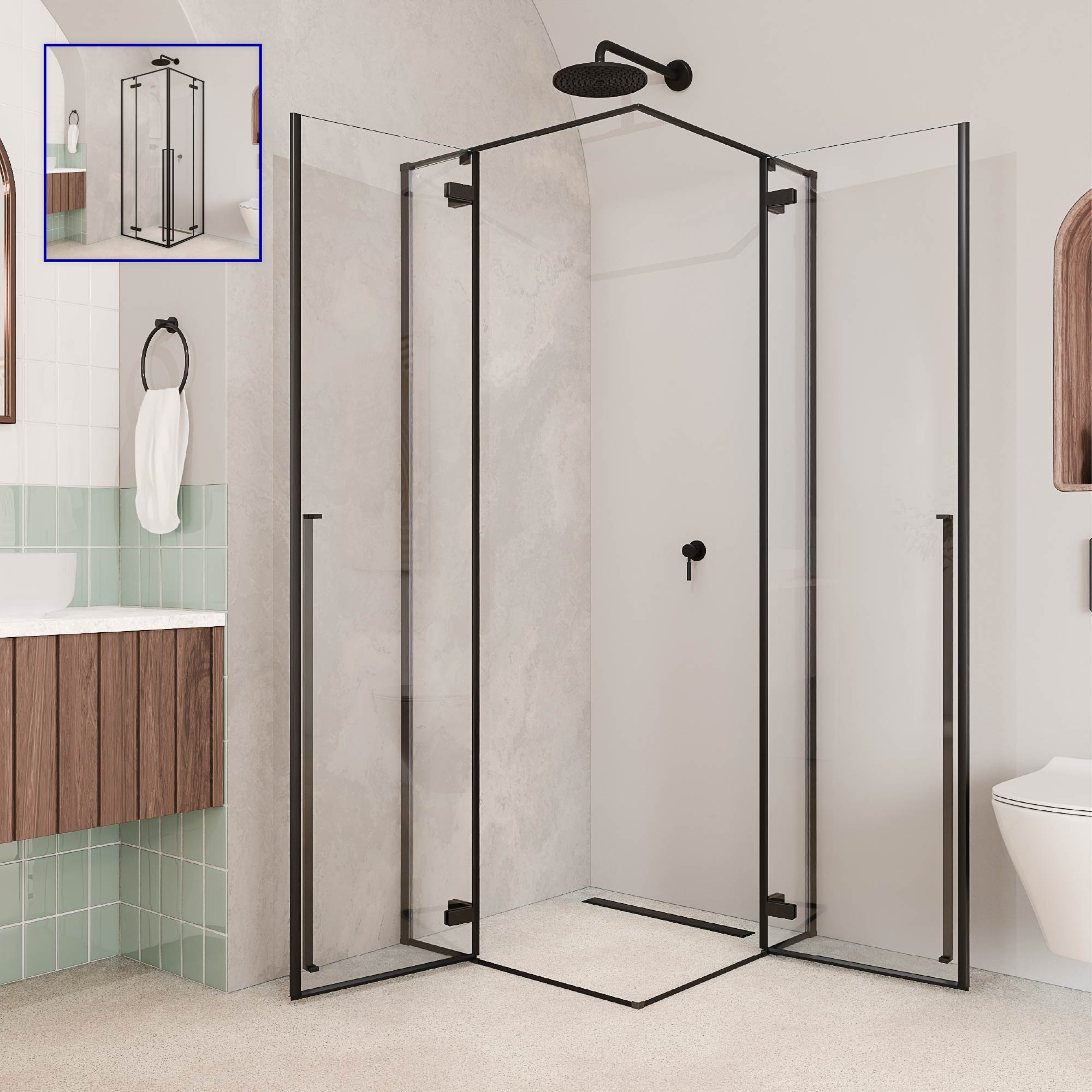 JAYLA - Cabina doccia con ante battenti, vetro 6 mm e profilo nero opaco