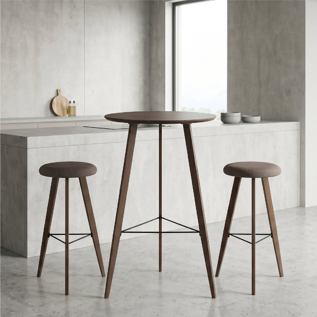OVID - Conjunto de mesa alta com 2 cadeiras, tampo em MDF e estrutura metálica
