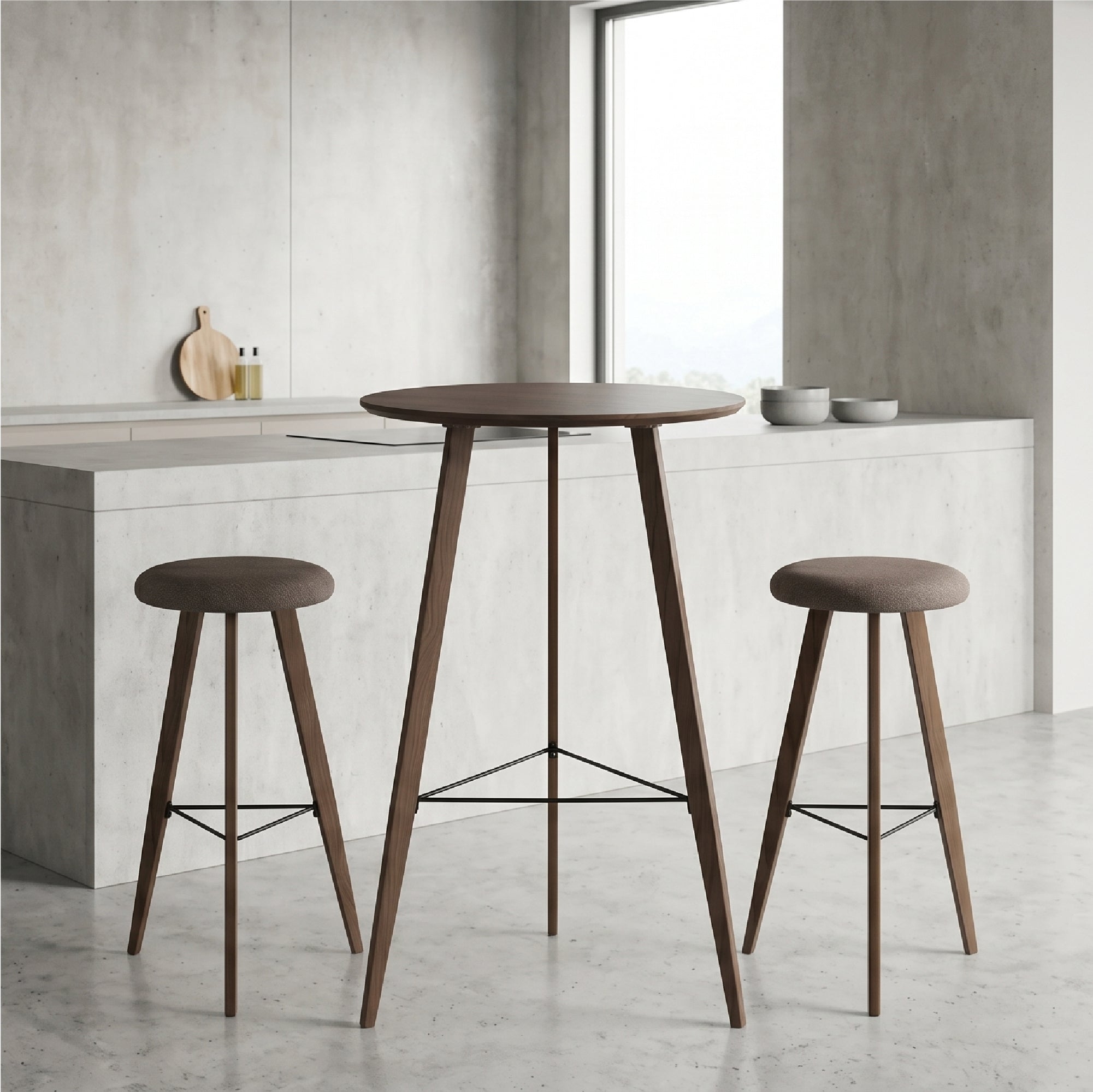 OVID - Conjunto de mesa alta com 2 cadeiras, tampo em MDF e estrutura metálica