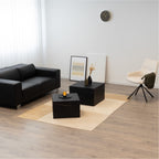 TANEDA - Conjunto de 2 mesas de centro quadradas em MDF preto com veios decorativos – 60 e 51 cm