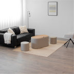 GIGLIO - Mesa de centro con 2 asientos encajables, tablero efecto roble y revestimiento en tejido beige (87x47x45 cm)