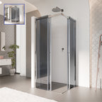 KAYLEE - Cabina de ducha de esquina con puertas correderas, cristal ahumado de 6 mm y perfil cromado