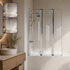 PETRA | Mampara de bañera con 3 paneles abatibles, perfiles cromados y vidrio templado transparente 6 mm ESG Nano