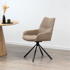 RAINER - Conjunto de 2 sillas de comedor giratorias 360°, en tejido marrón, estructura de metal negro