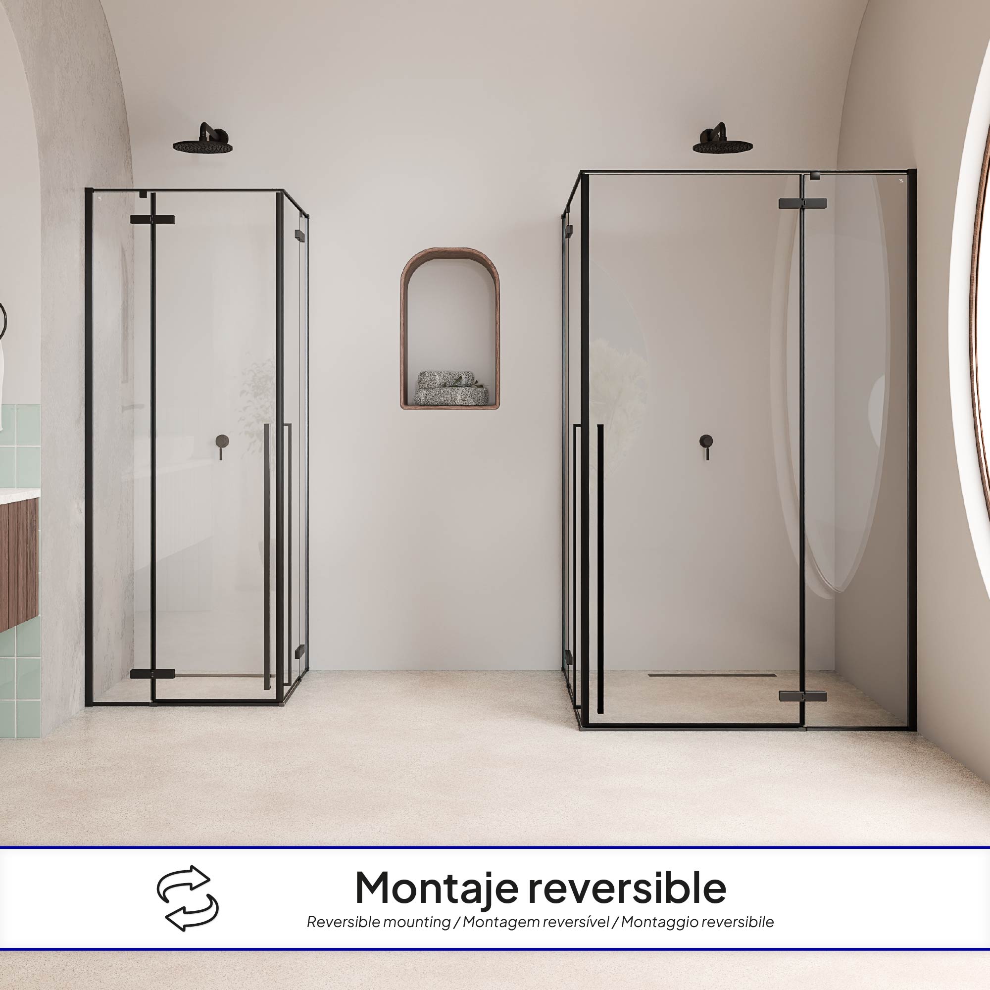 JAYLA - Cabina doccia con ante battenti, vetro 6 mm e profilo nero opaco