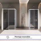 KAYLEE - Cabina de ducha de esquina con puertas correderas, cristal oscurecido de 6 mm y perfil blanco