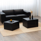 TANEDA - Conjunto de 2 mesas de centro quadradas em MDF preto com veios decorativos – 60 e 51 cm
